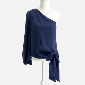 Milly Hellena Satin One Shoulder Top in Navy - Size P (XS)